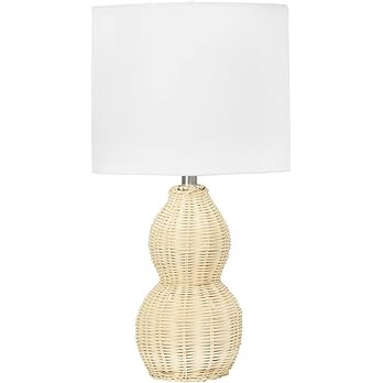 Creative Co-Op Boho Sculptural Woven Rattan Table Lamp with White Linen Shade, Natural | Amazon (US)