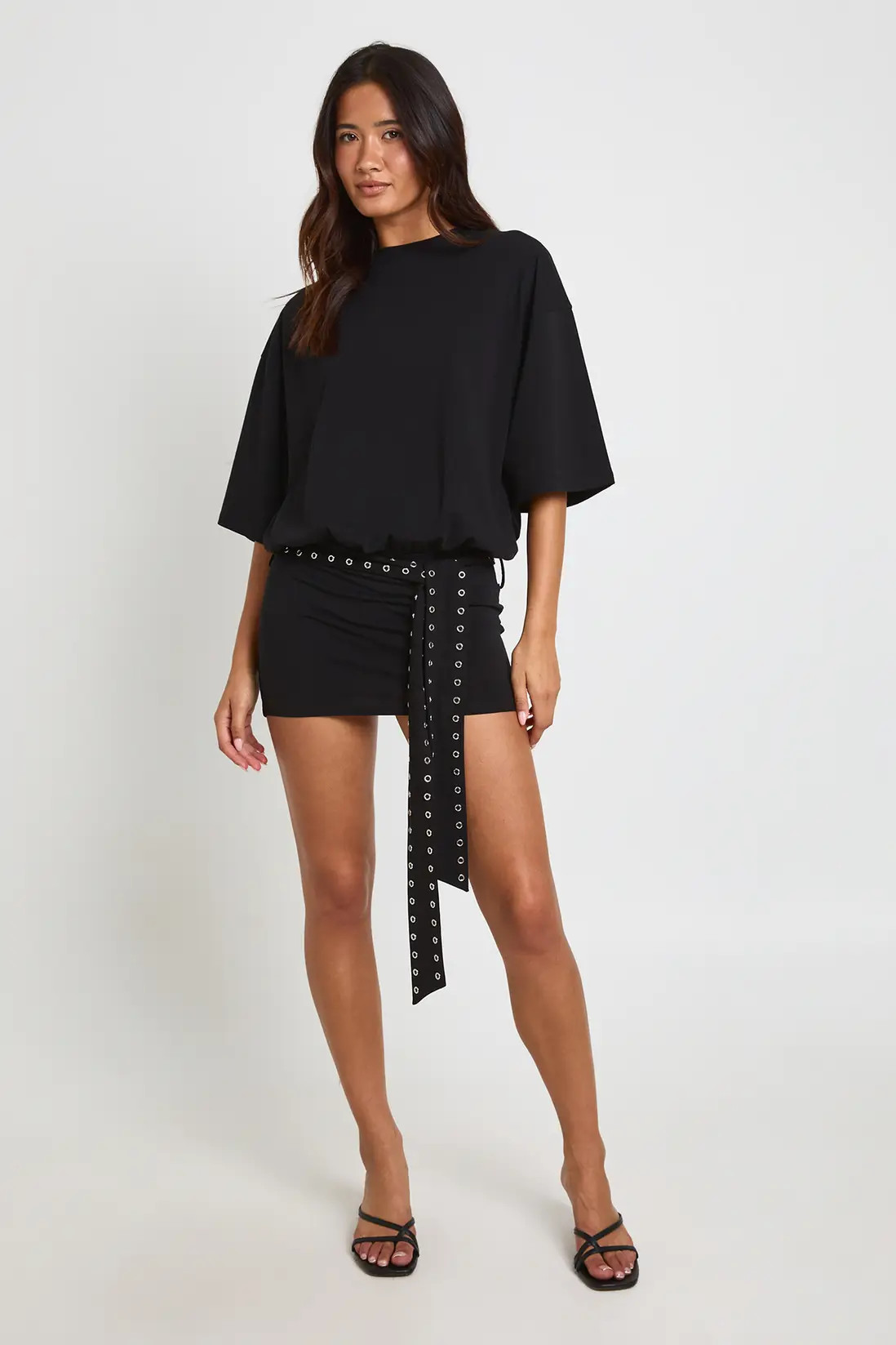 Black Oversized Mini Dress With Studded Belt | Boohoo | Boohoo.com (UK & IE)
