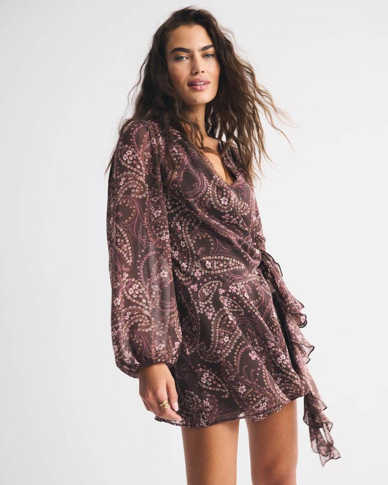 Women's Long-Sleeve Plunge Wrap Mini Dress | Women's Dresses & Jumpsuits | Abercrombie.com | Abercrombie & Fitch (US)