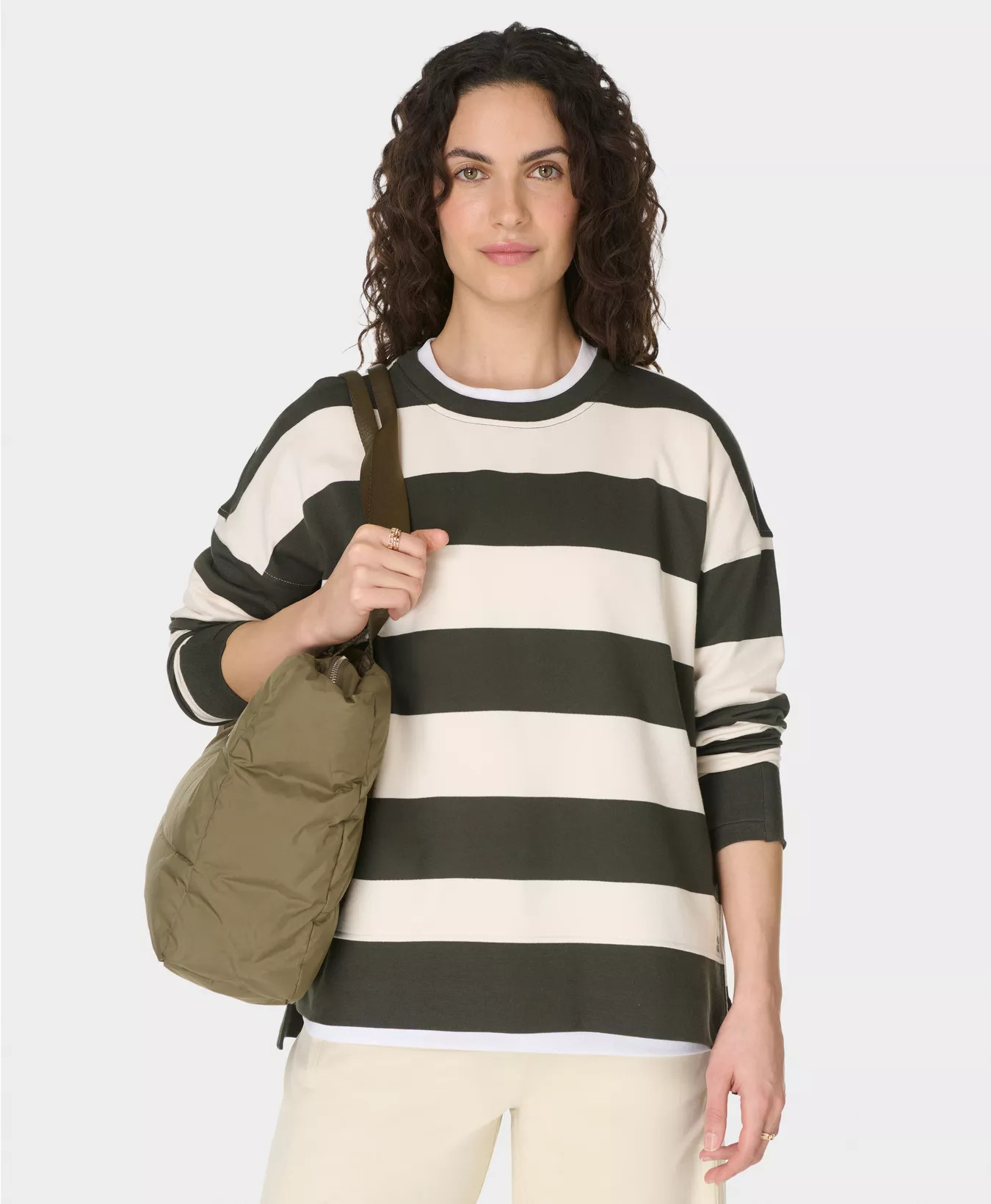 After Class Longline Sweatshirt - NoriGreenLilyWhiteLargeStripe | Women's Jumpers + Hoodies | Swe... | Sweaty Betty UK