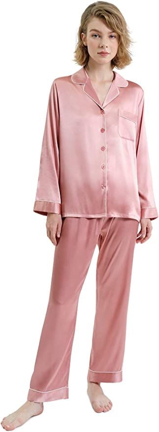 SIORO Silk Satin Pajamas Women, Long Sleeve Silk Pjs for Women Set, Two-piece Button-Down Sleepwe... | Amazon (US)