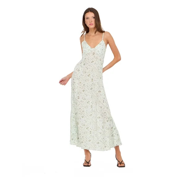 Forever 21 Women’s Spaghetti Strap Maxi Dress with Adjustable Tie Back, Flowing Tiered Skirt an... | Walmart (US)