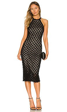 Alice + Olivia Lulu Halter Neck Midi Dress in Black from Revolve.com | Revolve Clothing (Global)