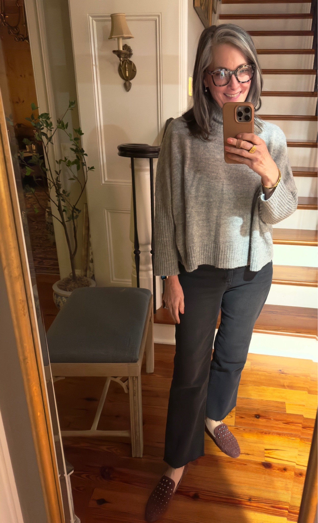 Gray turtleneck sweater with kick flair black jeans and wine flats. #lovechicos #blackjeans #grayturtleneck #peepers #progressivereaders 

#LTKover40 #LTKstyletip #LTKshoecrush