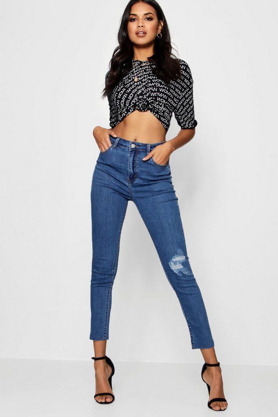 Aubrey 5 Pocket Raw Hem Skinny Jeans | Boohoo.com (UK & IE)