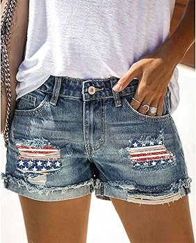 Womens American Flag Ripped Denim Shorts | Amazon (US)
