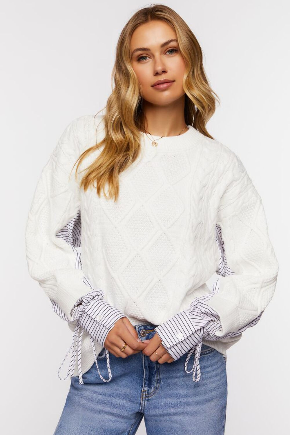 Reworked-Sleeve Cable Knit Sweater | Forever 21 (US)