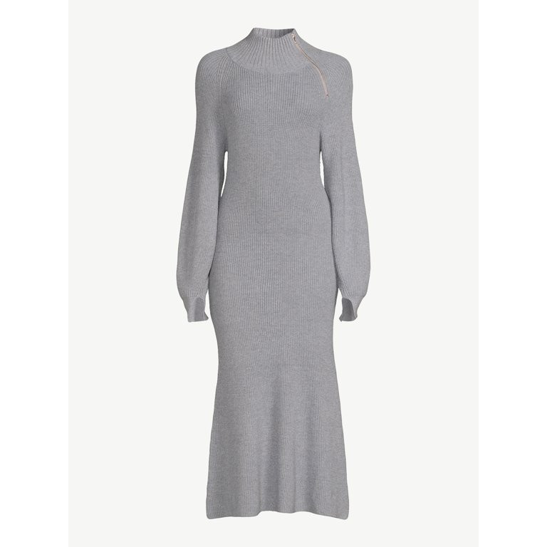 Scoop Women's Ribbed Sweater Dress with Zip Turtleneck | Walmart (US)