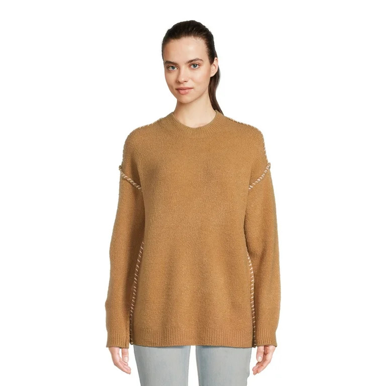 RD Style Womens Whipstitch Mock Neck Pullover - Walmart.com | Walmart (US)