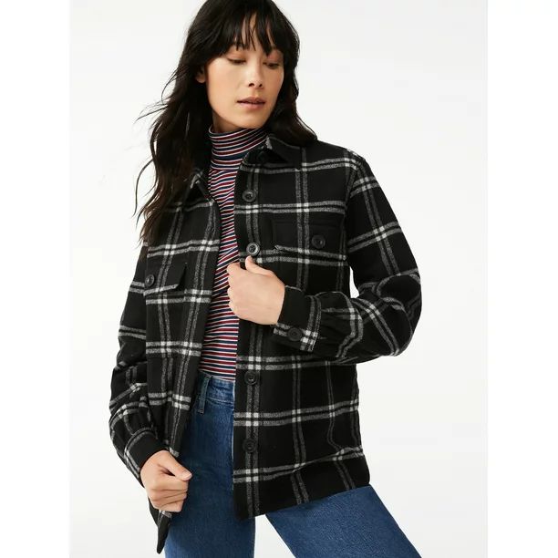 Free Assembly Women's Shirt Jacket with Gathered Sleeves | Walmart (US)