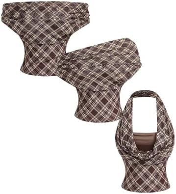 SHENHE Women's Y2K Tartan Plaid Off The Shoulder Tops Ruched Draped Backless Halter Tops | Amazon (US)