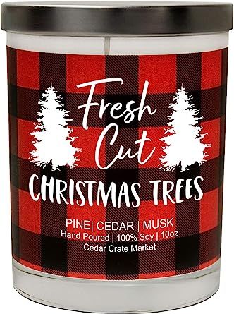 Fresh Cut Christmas Trees, Pine, Cedar, Musk, Buffalo Plaid Christmas Scented Soy Candle, 10 Oz. ... | Amazon (US)