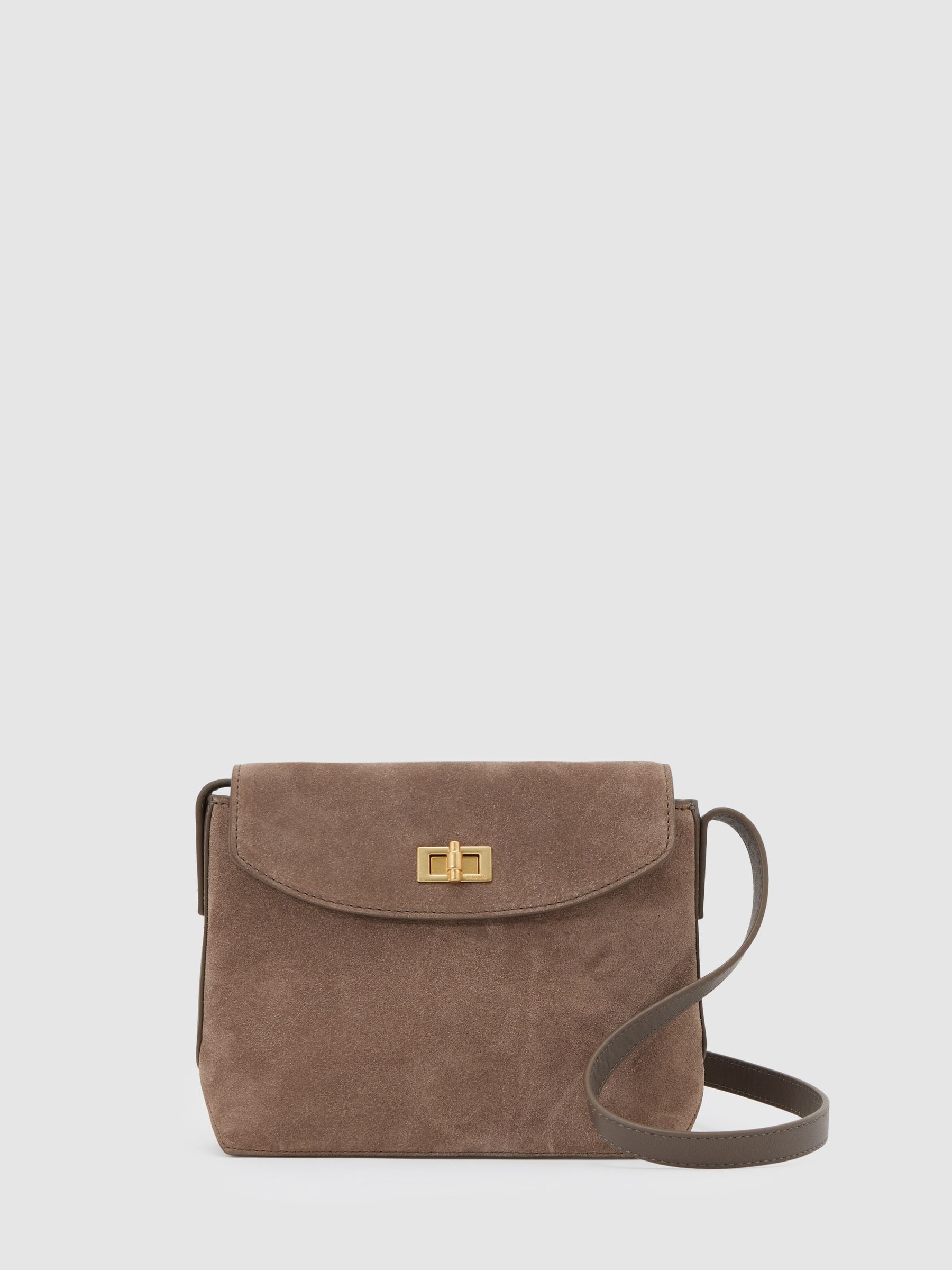Reiss - Taupe - Suède en leren crossbodytas | REISS | Reiss DE