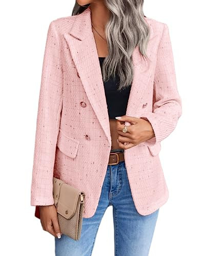 Pink Blazer Jacket for Women 2025 Christmas Blazers Hot Pink Clothes Pink Outfits Clothing Outfit Suits Fashion Light Pink Things Pink Gifts Women's Blazers & Suit Jackets Pink L | Amazon (US)