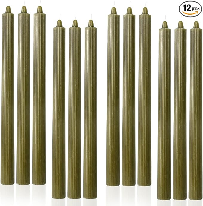 Olive Ribbed Taper Candles 10.5 inch Green Tapered Candles Ideal as Dinner Candle Smokeless and U... | Amazon (US)