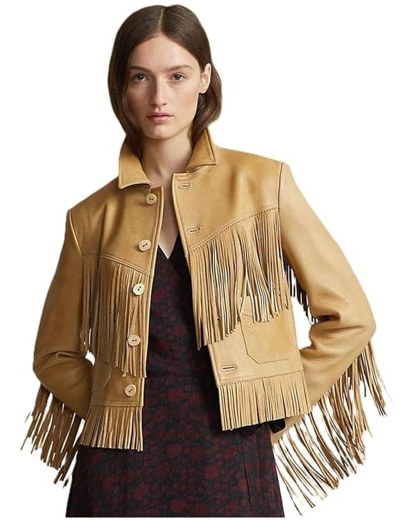 Women’s Western Fringe Real Leather Biker Jacket – Classic Tan Cowgirl Style Vintage Jacket w... | Amazon (US)