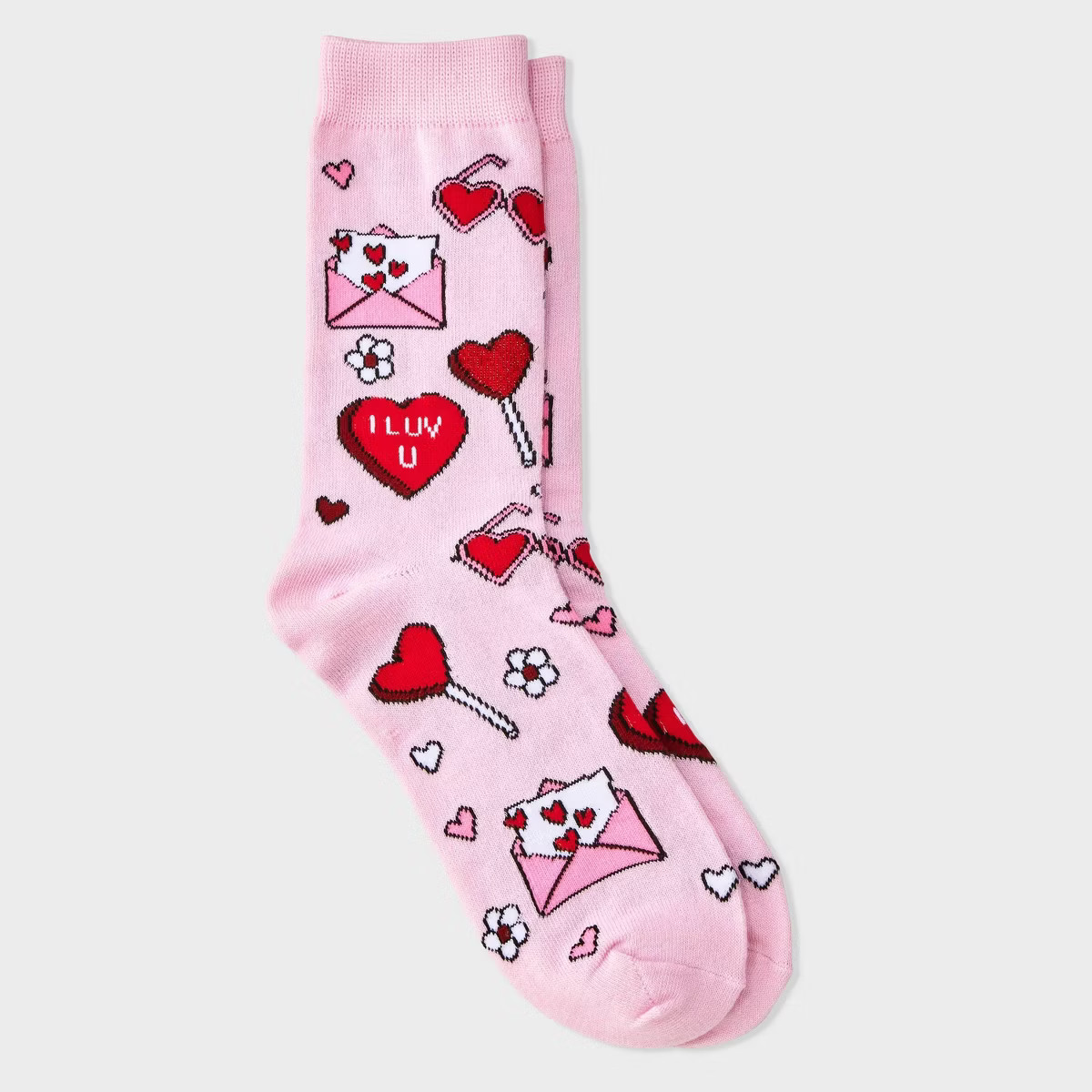 Women's Valentine's Day Icons Crew Socks - Light Pink/Red 4-10 | Target