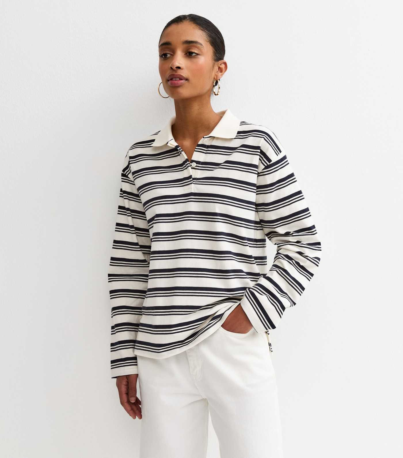 Cream Cotton Striped Long Sleeve Rugby Top | New Look | New Look (UK)
