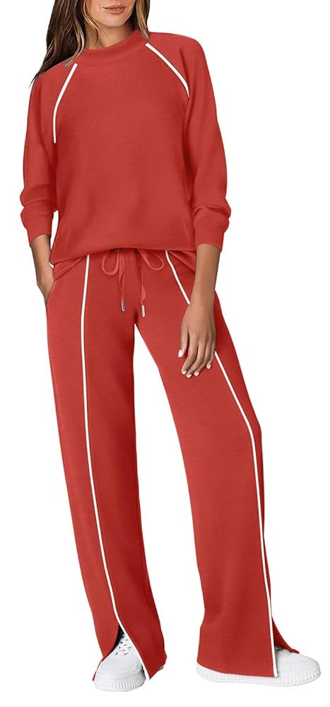 WIHOLL Lounge Sets for Women 2 Piece Fall Outfits 2025 Wide Leg Pant Matching Sets Womens Clothin... | Amazon (US)