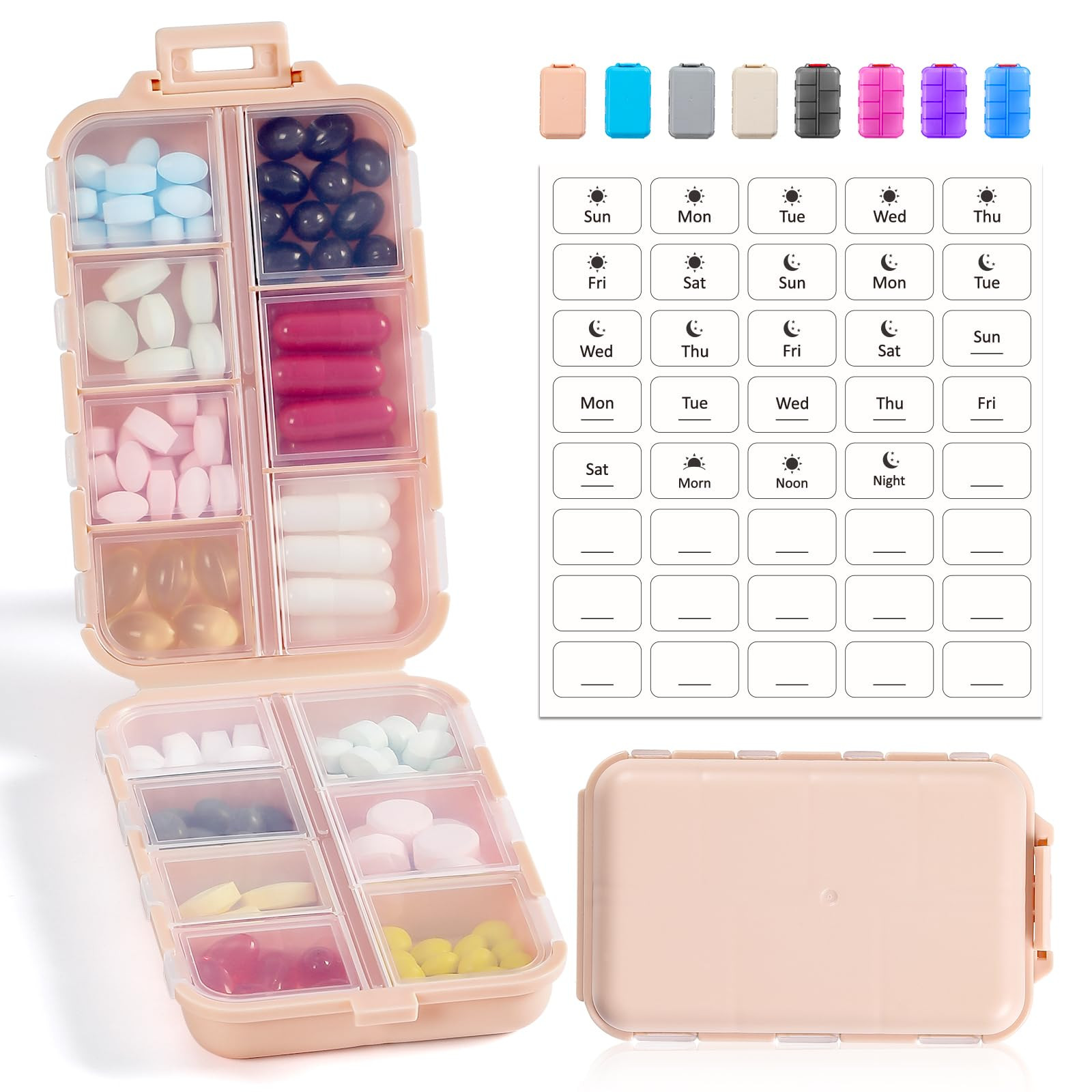 14 GRIDS Travel Pill Organizer Box with Labels - Travel Medicine Case Kit - Pocket Daily Pharmacy... | Amazon (US)