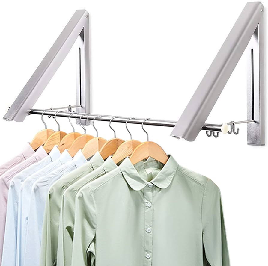 LIVEHITOP Wall Mounted Clothes Rack 2 Pcs, Folding Coat Hanger Dryer Hanging Rail Rod Wardrobe Ho... | Amazon (US)