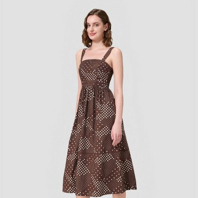 Women's Poplin Fit and Flare Midi A-Line Dress - A New Day™ Brown Polka Dots M | Target