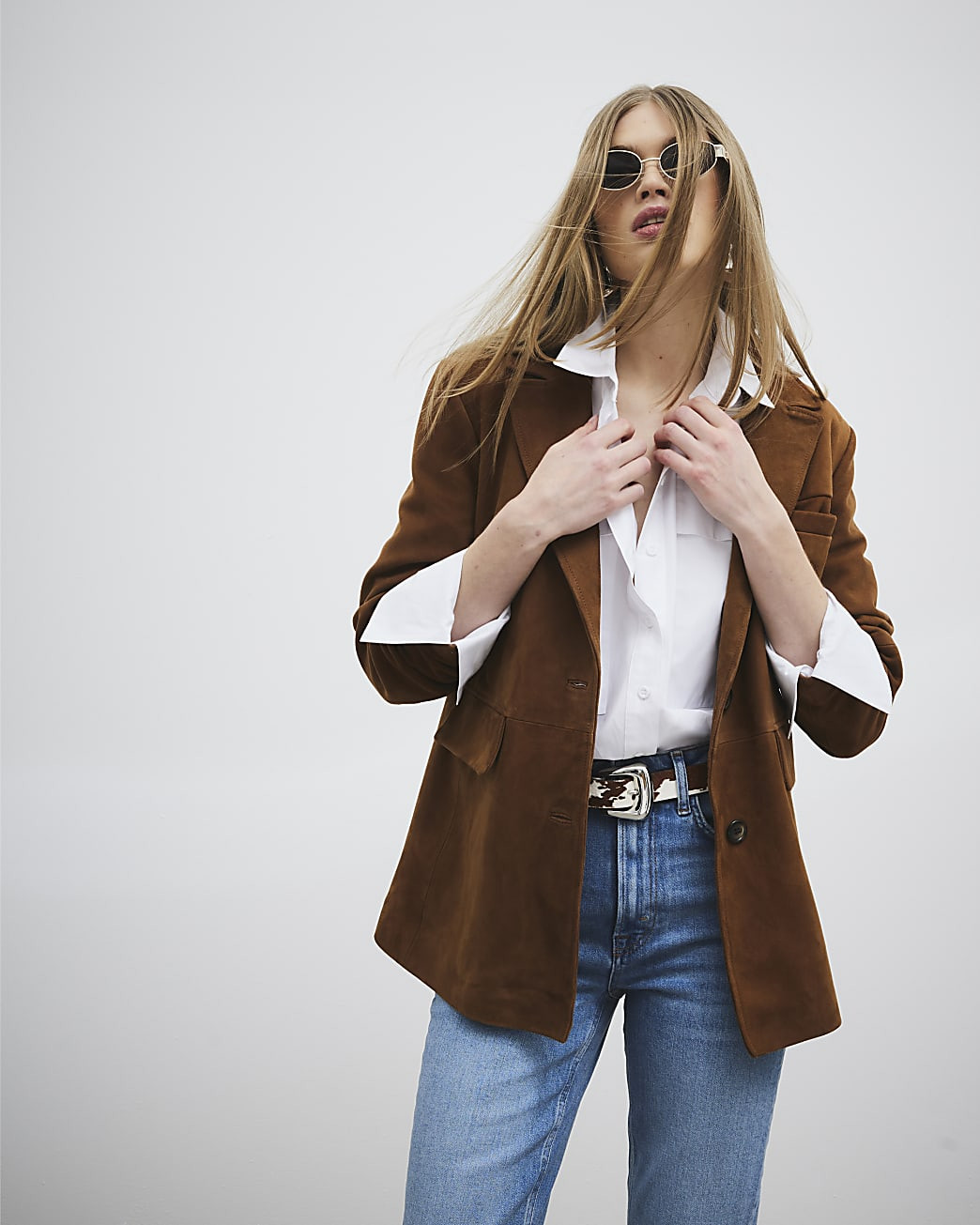 Brown Suede Oversized Blazer | River Island UK & IE