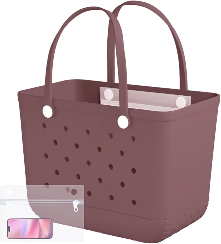 X-Large Rubber Beach Bag Tote Waterproof Tote Bag with Zipper Pocket Modern Travel Tote Bag Sport... | Amazon (US)