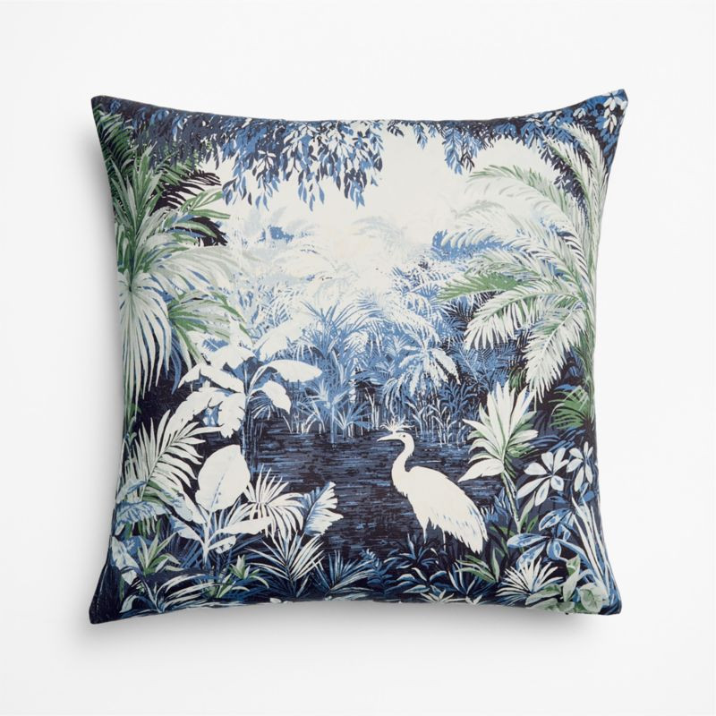 Tropical Egret Organic Cotton 20"x20" Deep Indigo Throw Pillow Cover | Crate & Barrel | Crate & Barrel
