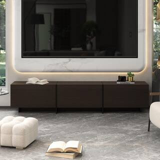 Brown and Black Wooden TV Console Table, TV Stand, Entertainment Center Fits TV's up to 75 in. with 3-Doors, 3-Shelves | The Home Depot