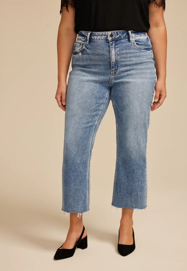 Plus Size Flying Monkey™ High Rise Acid Raw Hem Ankle Bootcut | Maurices