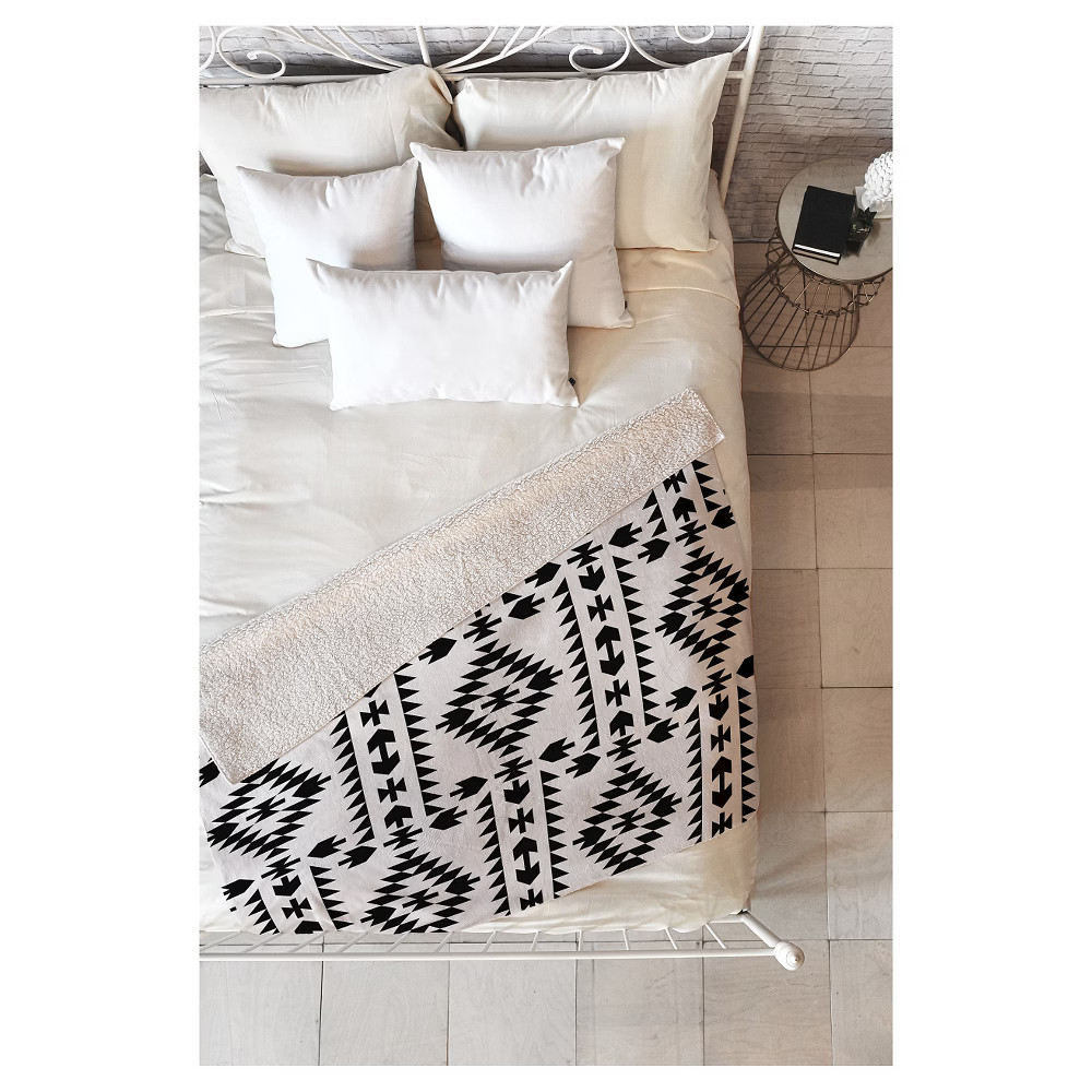 Black Geometric Holli Zollinger Geo Panel White Sherpa Throw Blanket (50""X60"") - Deny Designs | Target