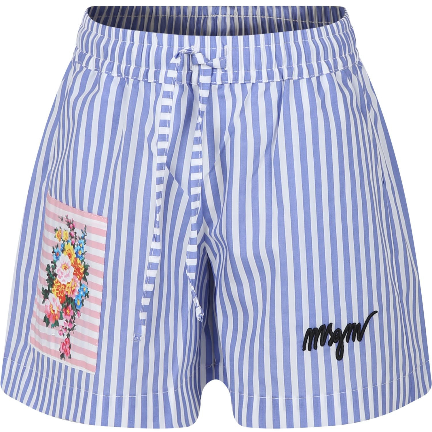 MSGM Blue Shorts For Girl With Flowers Print | Italist.com US