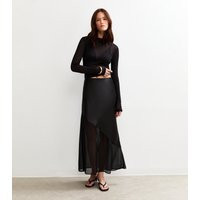 Women's Black Asymmetric Panelled Satin And Chiffon Midi Skirt New Look | New Look (UK)