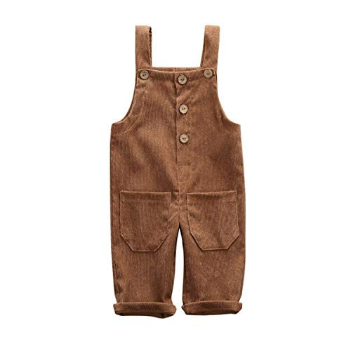 Liyamiee Baby Boy Girl Corduroy Overalls Solid Suspender Bib Pants One-Piece Strap Jumpsuit Pocket Fall Winter Outfit (Khaki Overall, 2-3 Years) | Amazon (US)