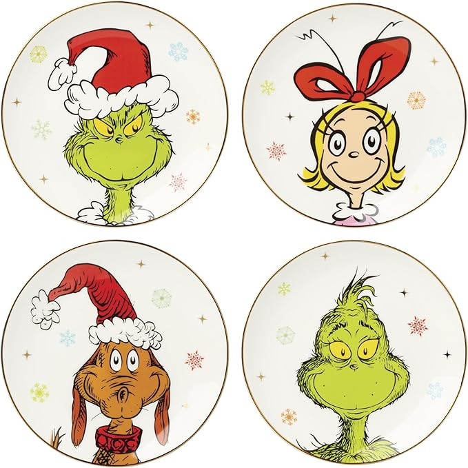 Lenox Dinnerware Set, Merry Grinchmas Accent Plates, Service for 4 Porcelain Accent plates, Micro... | Amazon (US)