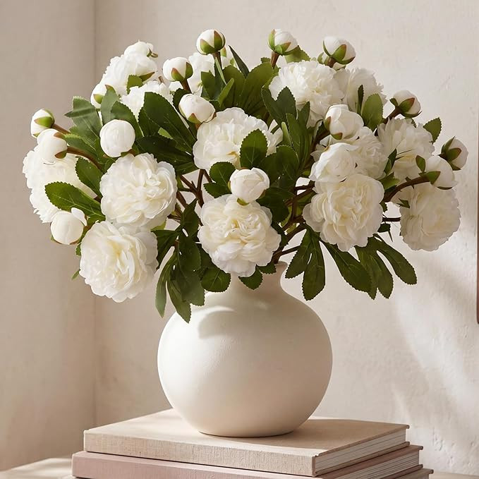 Amazon.com: Geosar White 20 Pcs 40 Heads Artificial Peonies Flowers, White Faux Peony Florals Arr... | Amazon (US)