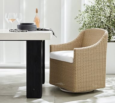 Hampton All-Weather Wicker Swivel Dining Chair | Pottery Barn (US)