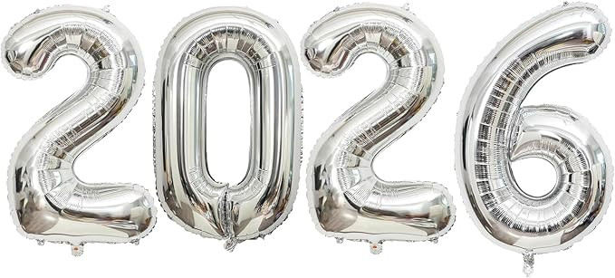 Giant Silver 2026 Balloons, 40" Large Number 2026 Balloons Helium Mylar Foil Balloons for 2026 Ne... | Amazon (US)