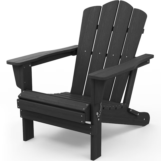 JEAREY Folding Patio Adirondack Chair Stackable Black Hdpe Frame Stationary Adirondack Chair with... | Lowe's