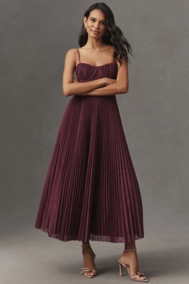 Hutch Amara Corset Pleated Tulle Fit & Flare Midi Dress | Anthropologie (US)