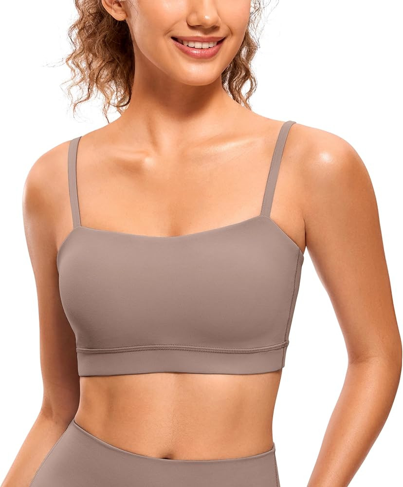 CRZ YOGA Butterluxe Womens Adjustable Spaghetti Thin Strap Sports Bra - Padded Wireless Square Ne... | Amazon (US)