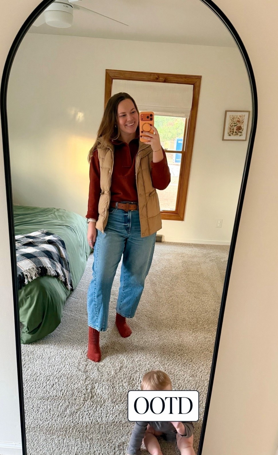Autumn Finds! 🍁🍂🫶🏻 Old Goldish vest, Rust/chestnut pullover, rust socks and some good barrel jeans! I wear this vest ALL THE TIME - one of my fav throw on & go items. Easy to dress up & down too. ✨

#LTKmomlife #LTKSeasonal #LTKootd