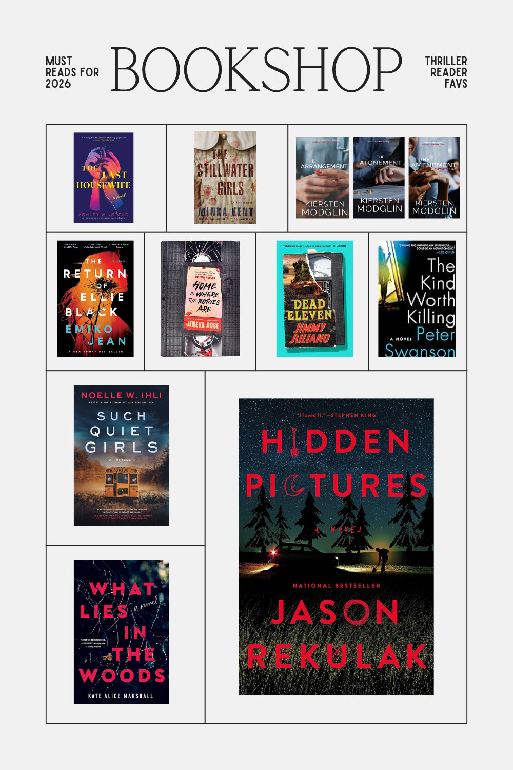 POV: your 2026 thriller reading list just got sinister 👀📖
If you love psychological thrillers, crime fiction, and BookTok thriller favorites, this lineup is a must. Featuring twisty page-turners, dark domestic suspense, and binge-worthy mysteries from bestselling authors—these are the best thriller books to read in 2026.

Perfect for fans of psychological suspense, murder mysteries, true-crime vibes, and can’t-put-it-down thrillers. Whether you’re building your TBR, shopping gifts for a thriller reader, or hunting your next late-night read, these books belong on your shelf.

✨ Save this post for later
✨ Shop my full 2026 thriller book list
✨ Add these must-read thriller novels to your cart now

#ThrillerBooks #PsychologicalThriller #BookTokThriller #MustReadBooks2026 #SuspenseNovels #MysteryBooks #LTKFinds #BookRecommendations #CrimeFiction #DomesticThriller 

 #LTKdayinmylife #LTKmomlife #LTKstorytime