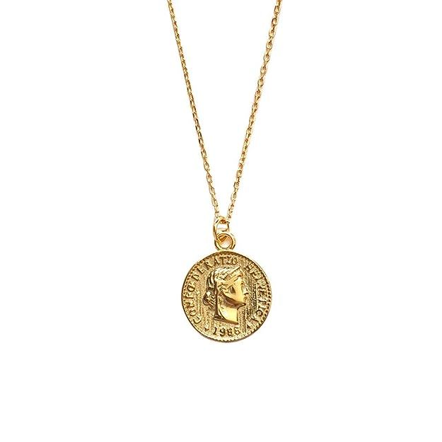 Carved Gold Coin Pendant Necklace for Women Girls Men 925 Sterling Silver 18K Gold Plated Simple ... | Amazon (US)
