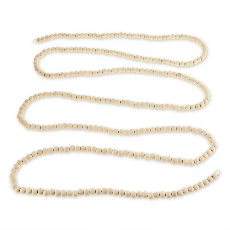 14mm Natural Off-White Decorative Wood Bead Garland,12 feet, Set of 2, Holiday Time | Walmart (US)