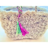 straw Bag, French Market Boho Beach Tote, Handmade Fuzzy Bag | Etsy (US)