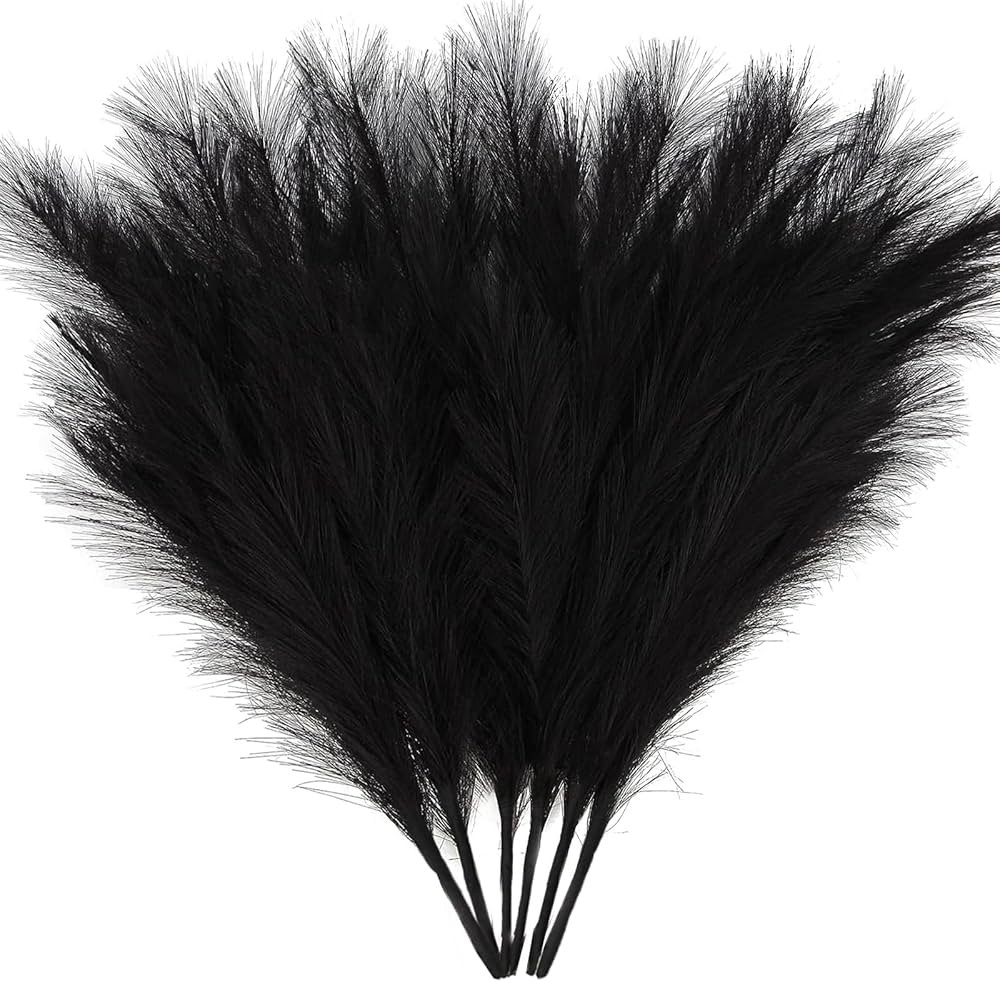 ZIFTY 6-Pcs 17" Black Pampas Grass Faux Pompas Fluffy Artificial Fake Flower Gothic Decor for Bla... | Amazon (US)