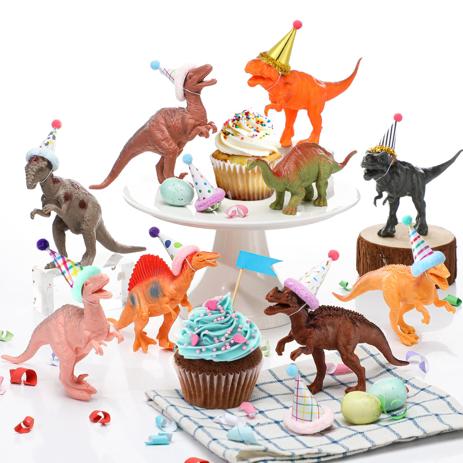 18 Pcs Dinosaur Birthday Party Decorations Mini Birthday Hat Animal Figure Model Cake Toppers wit... | Amazon (US)
