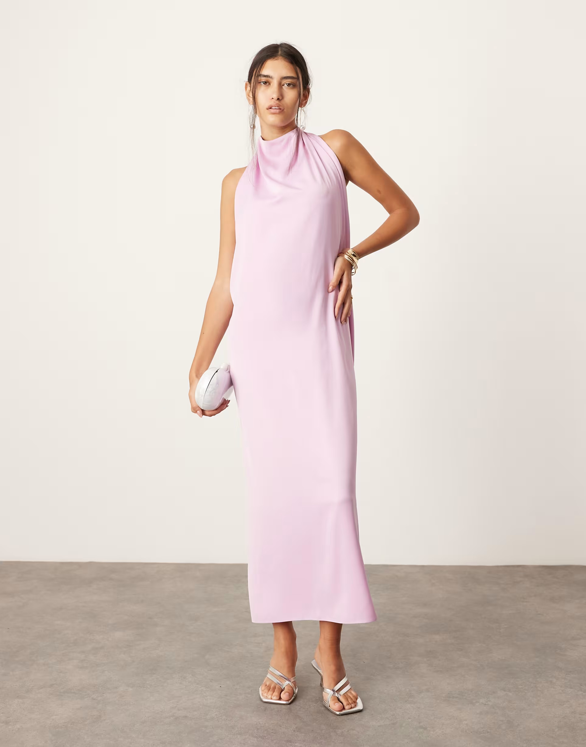 ASOS EDITION halterneck midi dress with drape detail in lilac | ASOS (Global)
